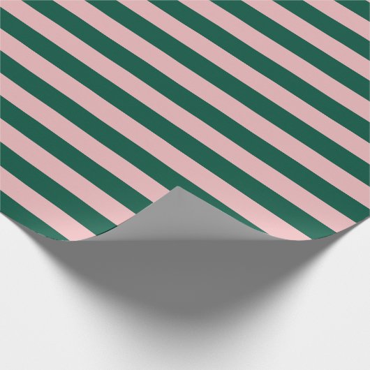 Gestreept Modern Kerstfeest Groen Roze Cadeaupapier (Hoek)