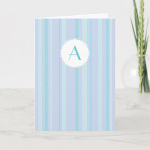 Gestreept Monogram - Blauw & Sering Notitiekaartje
