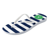 Gestreept monogram in Navy & Green Teenslippers (Schuin)