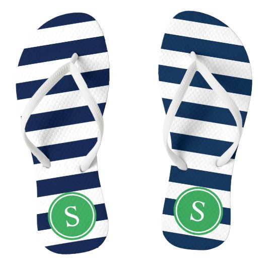Gestreept monogram in Navy & Green Teenslippers (Voetbed)