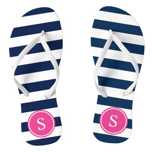 Gestreept Monogram in Navy & Roze Teenslippers (Voetbed)