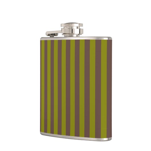 Gestreept patroon in chocoladebruin en olijfgroen heupfles (Links)