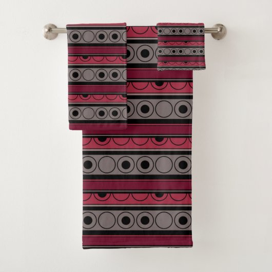 Gestreept patroon met cirkels en ringen retro stij bad handdoek (Insitu)