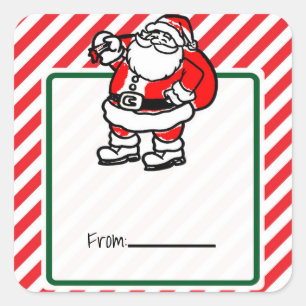 Gestreept Rood Kerstfeest Cadeaubal Vierkante Sticker
