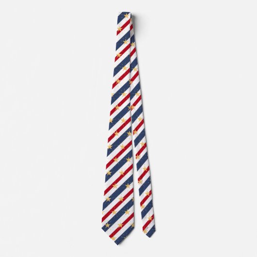 Gestreept rood wit en blauw 2 Gold Star-schuin Stropdas (Voorkant)