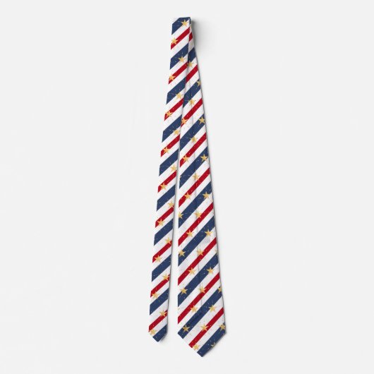 Gestreept rood wit en blauw 2 Gold Star-schuin Stropdas (Achterkant)