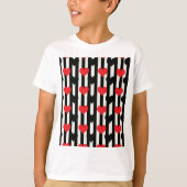 Gestreept Rood Zwart Liefde Hart Patroon Design T-shirt (Voorkant)