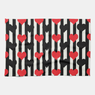 Gestreept Rood Zwart Liefde Hart Patroon Design Theedoek