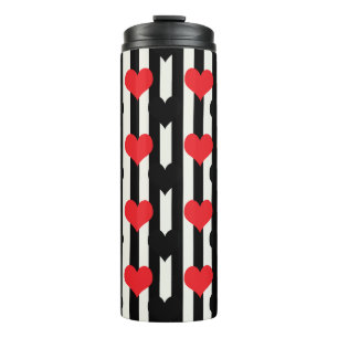 Gestreept Rood Zwart Liefde Hart Patroon Design Thermosbeker