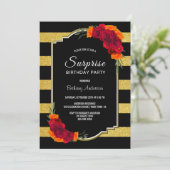 Gestreept Roos Bloemen Verrassingsfeestje Kaart (Staand voorkant)