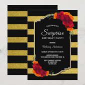 Gestreept Roos Bloemen Verrassingsfeestje Kaart (Voorkant / Achterkant)