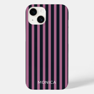 gestreept roze   aangepaste naam marine Case-Mate iPhone 14 hoesje
