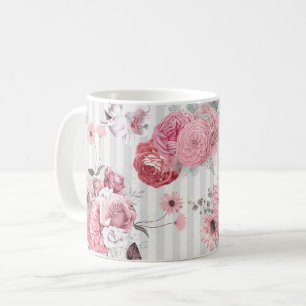  gestreept roze bloemmotief koffiemok
