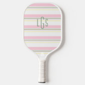 Gestreept Roze Geel Groen Wit Lichtbruin Monogram Pickleball Paddle (Achterkant)