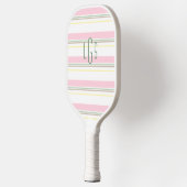 Gestreept Roze Geel Groen Wit Lichtbruin Monogram Pickleball Paddle (Links)