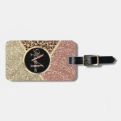 Gestreept Roze Goud Glitter Luipaard Monogram Bagagelabel (Voorkant horizontaal)