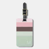 Gestreept roze, groen en bruin monogram bagagelabel (Voorkant verticaal)