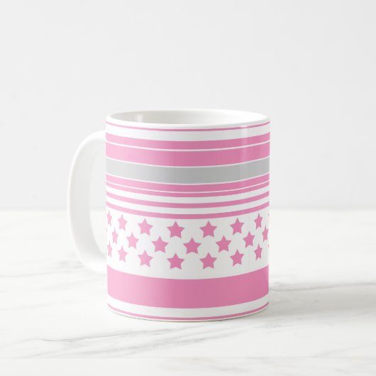 Gestreept roze patroon met sterren koffiemok (Voorkant links)