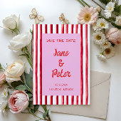 Gestreept Roze & Rode Handgeschrift Save The Date