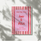 Gestreept Roze & Rode Handgeschrift Save The Date