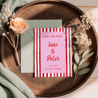 Gestreept Roze & Rode Handgeschrift Save The Date