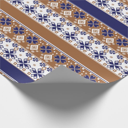 Gestreept Scandinavisch patroon bruin blauw Cadeaupapier (Hoek)