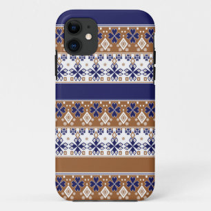 Gestreept Scandinavisch patroon bruin blauw iPhone 11 Hoesje