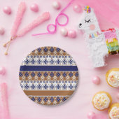 Gestreept Scandinavisch patroon bruin blauw Papieren Bordje (Feest)