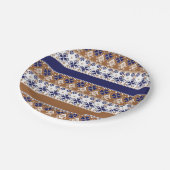 Gestreept Scandinavisch patroon bruin blauw Papieren Bordje (Gekanteld)