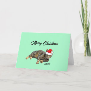 Gestreept Tabby Kat met Kerstman Hoed Feestdagen Kaart