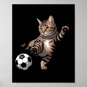 Gestreept Tabbykat Trapperd Soccer Ll Funny Cat Lo Poster