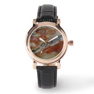 Gestreept versteend hout horloge