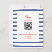 Gestreept Vuurtoren Rood Blauw Oostkust Bruiloft RSVP Kaartje (Voorkant)