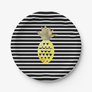 Gestreept Waterverf Goud Tropische Ananas Borden Papieren Bordje