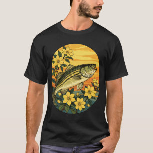 Gestreept Zeebaars Rotsvis En Gele Jasmin Bloemen T-shirt