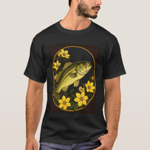 Gestreept zeebaars rotsvis en jasmijnbloemen t-shirt