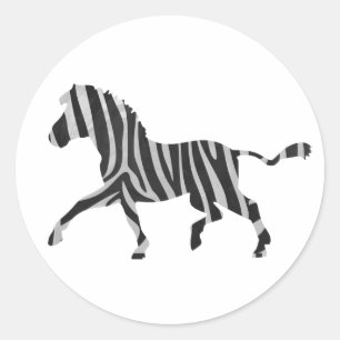 Gestreept Zwart en Lichtgrijs Silhouet Ronde Sticker