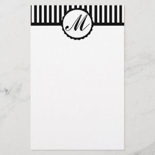 Gestreept zwart wit custom monogram briefpapier