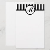 Gestreept zwart wit custom monogram briefpapier (Voorkant / Achterkant)