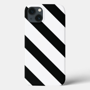 Gestreept (zwart & wit diagonaal) elke maat iPhone 13 hoesje