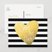 Gestreept Zwart Wit Goud Folie Hart Ansichtkaart Aankondigingskaart (Voorkant / Achterkant)