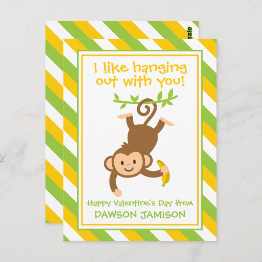 Gestreepte Aap Gepersonaliseerde Valentijnse Kaart (Voorkant / Achterkant)