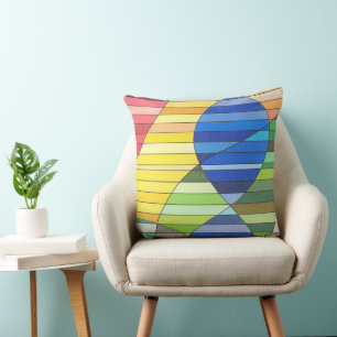Gestreepte abstract met gele en blauwe vormen kussen