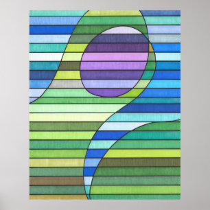 Gestreepte Abstracte groene golven en Paarse cirke Poster