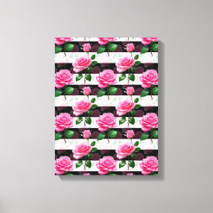 Gestreepte achtergrond Roos bloemmotief ontwerp Canvas Afdruk