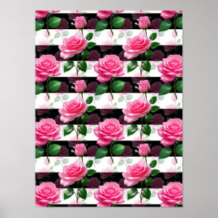 Gestreepte achtergrond Roos bloemmotief ontwerp Poster