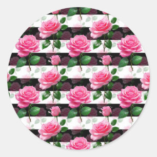 Gestreepte achtergrond Roos bloemmotief ontwerp Ronde Sticker