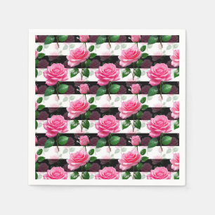 Gestreepte achtergrond Roos bloemmotief ontwerp Servet