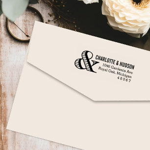Gestreepte Ampersand Huwelijksretouradres Zelfinktende Stempel