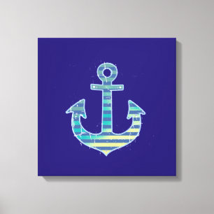 gestreepte anker blauw decoratief canvas afdruk